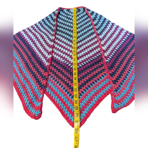 Handmade Wrap Crocheted Colorful Triangle Shawl 28x60 - Picture 5 of 5